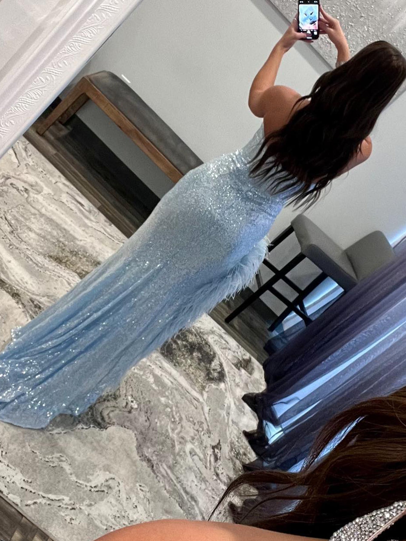 Sheath Strapless Sequin Prom Dress With Slit