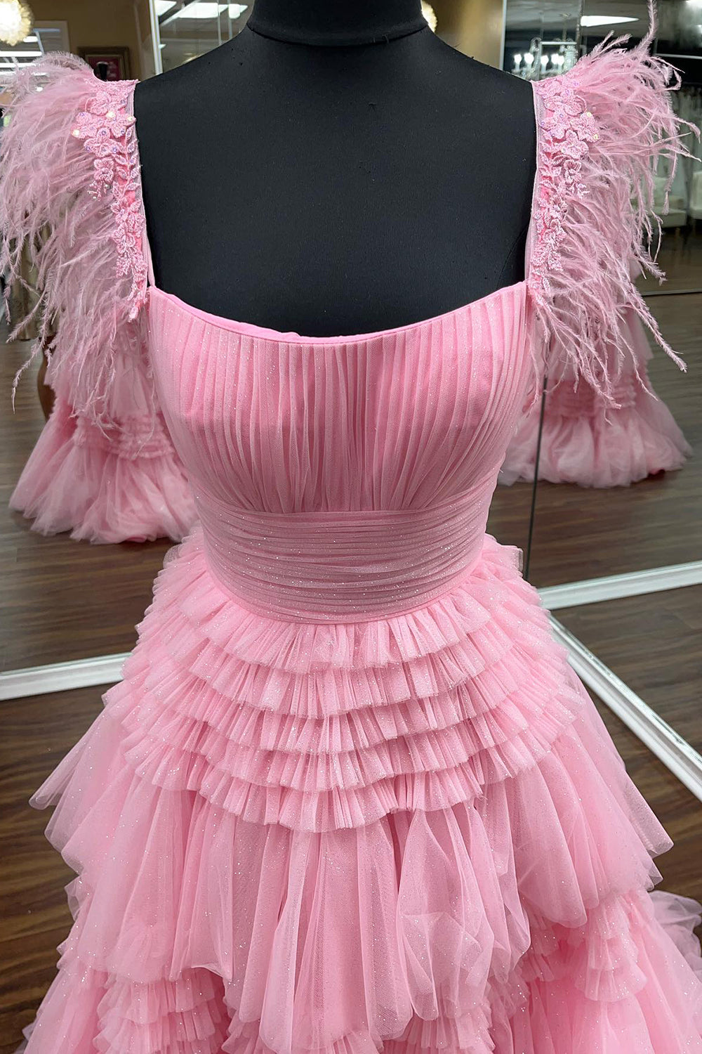 A-line Spaghetti Straps Glitter Tulle Prom Dress with Slit