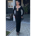 Elegant & Luxurious Rhinestone Long Sleeves V-neck Sheath Evening Prom Dress
