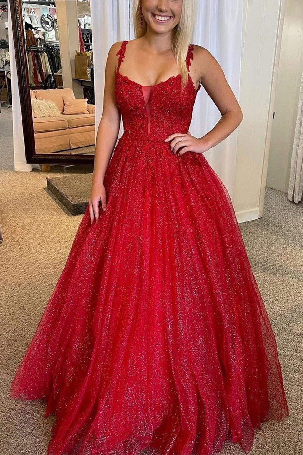 A-line Backless Glitter Prom Dress