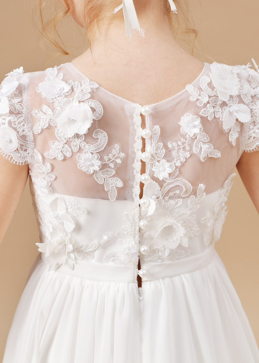 Chiffon Tulle Floor-length Ivory First Communion Dress
