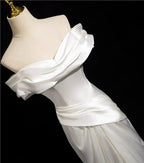 White Mermaid Satin Off Shoulder Ruched Long Party Dress Wedding Party Dress