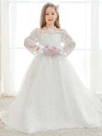 A-line Lace Tulle Floor-length Ivory Dress (2003227154)