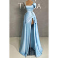 Glamorous & Dramatic Beaded Straps A-line Slit Ruched Formal Prom Dress