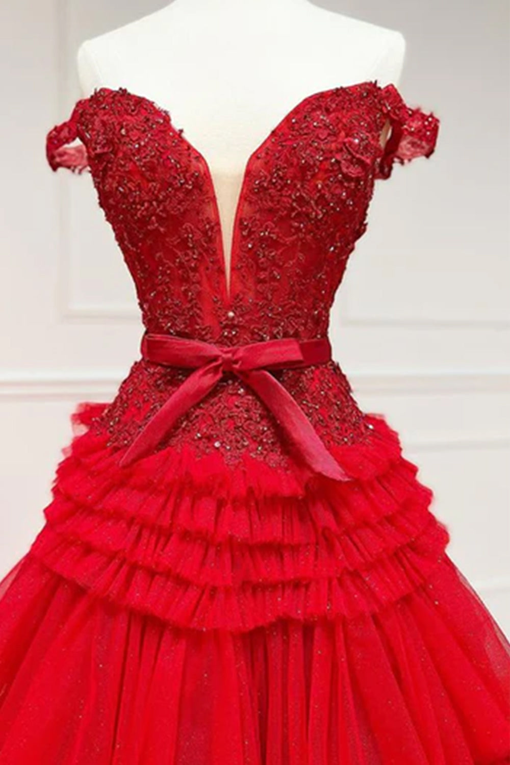 A Line Off the Shoulder Light Pink Long Prom Dress with Ruffles