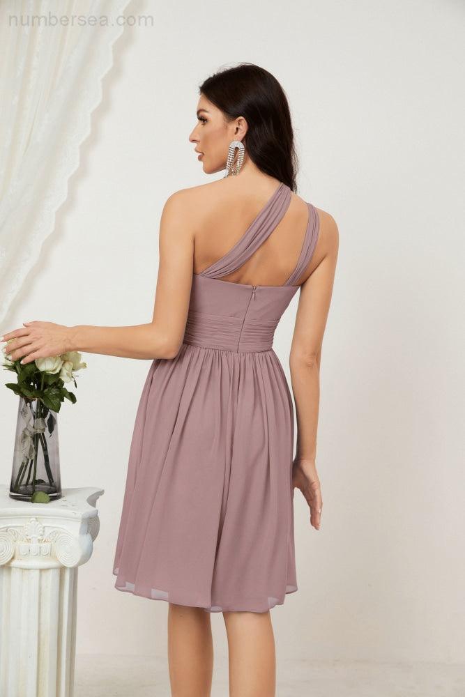 Baoleely Women Chiffon Short One Shoulder Bridesmaid Dress Formal Dresses for Party Homecoming 2804