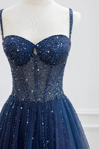 Tulle Beaded Long Prom Dress Formal Dress