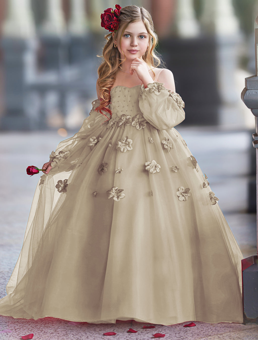 3D Flower Princess Ball Gown Flower Girl Dresses