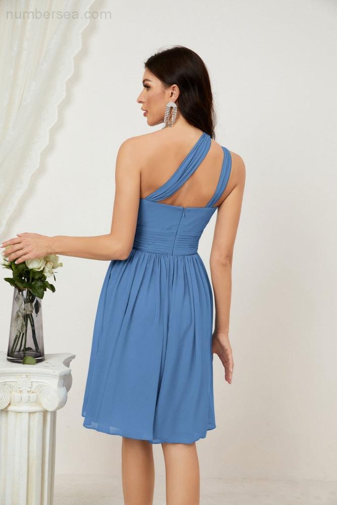 Baoleely Women Chiffon Short One Shoulder Bridesmaid Dress Formal Dresses for Party Homecoming 2804