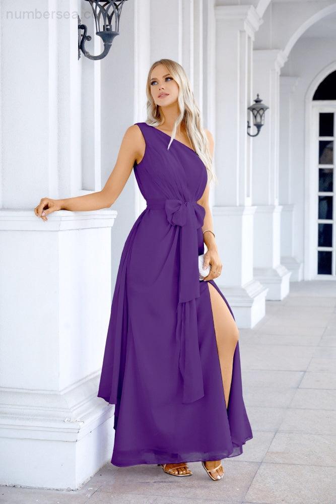 Ladies Chiffon One Shoulder Bridesmaid Evening Dress Wedding Party Evening Dress 28133