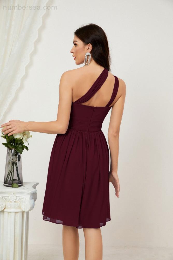 Baoleely Women Chiffon Short One Shoulder Bridesmaid Dress Formal Dresses for Party Homecoming 2804
