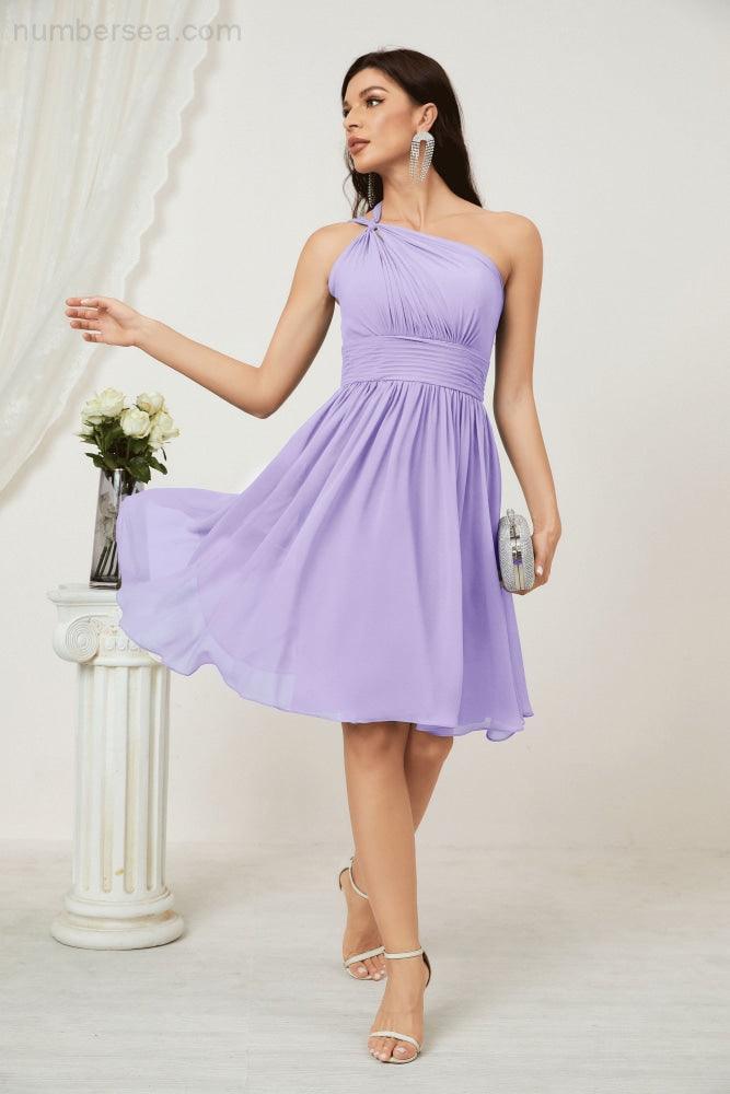 Baoleely Women Chiffon Short One Shoulder Bridesmaid Dress Formal Dresses for Party Homecoming 2804