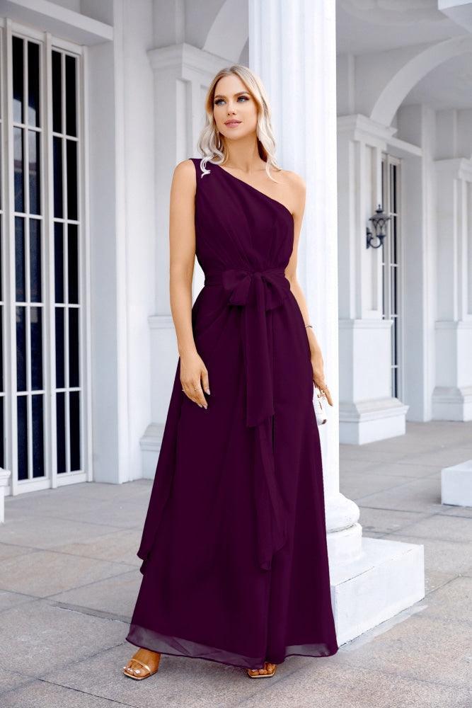 Ladies Chiffon One Shoulder Bridesmaid Evening Dress Wedding Party Evening Dress 28133