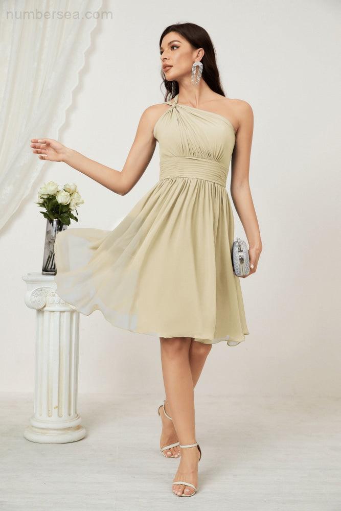 Baoleely Women Chiffon Short One Shoulder Bridesmaid Dress Formal Dresses for Party Homecoming 2804