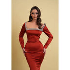 Sexy & Hot Mermaid Square Beaded Evening Party Prom Dress with Long Sleeves