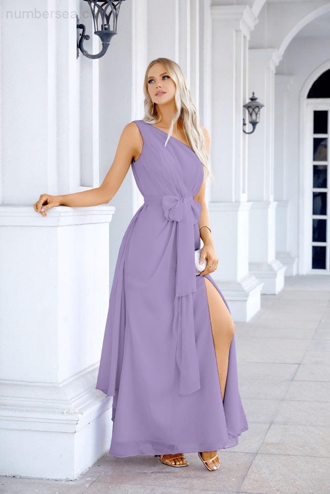 Ladies Chiffon One Shoulder Bridesmaid Evening Dress Wedding Party Evening Dress 28133