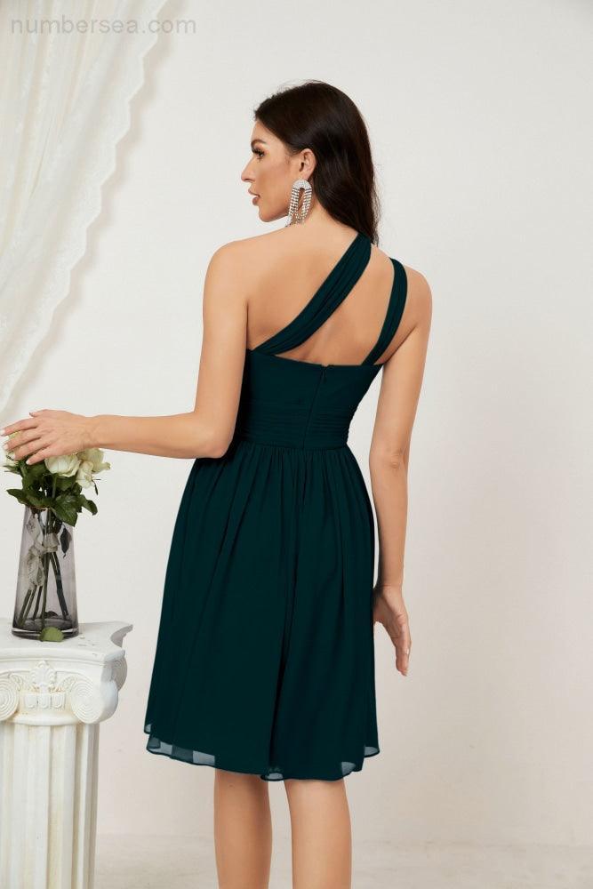 Baoleely Women Chiffon Short One Shoulder Bridesmaid Dress Formal Dresses for Party Homecoming 2804