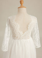 Angelic White Lace A-Line Long Sleeve Tulle Flower Girl Dress