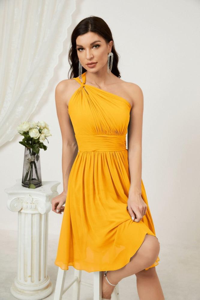 Baoleely Women Chiffon Short One Shoulder Bridesmaid Dress Formal Dresses for Party Homecoming 2804