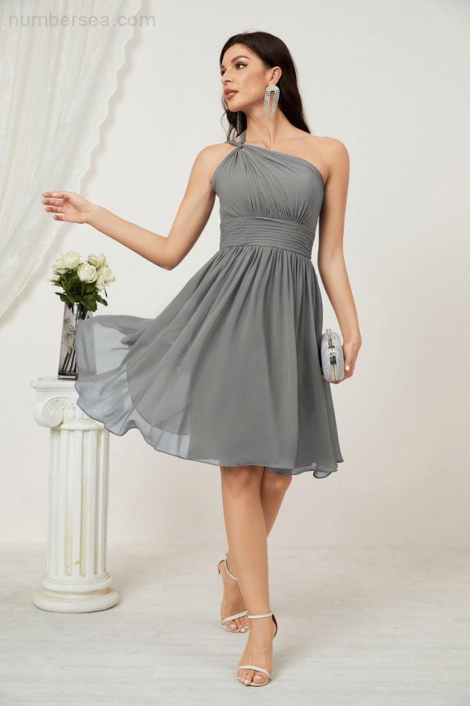 Baoleely Women Chiffon Short One Shoulder Bridesmaid Dress Formal Dresses for Party Homecoming 2804