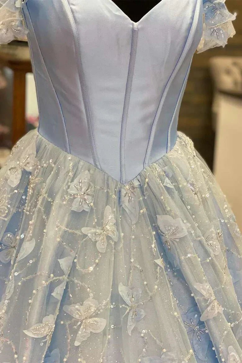 A Line Off the Shoulder Satin Lace Prom Dress