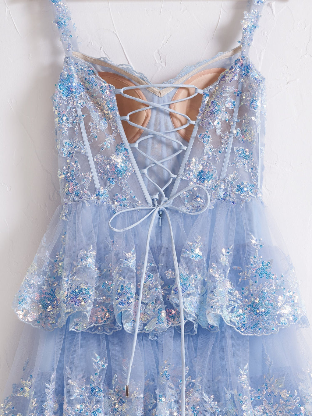A Line Off the Shoulder Corset Prom Dress with Lace Ruffles