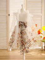 Burnt Orange Lace Tulle Embroidered Toddler Knee Length Flower Girl Dress