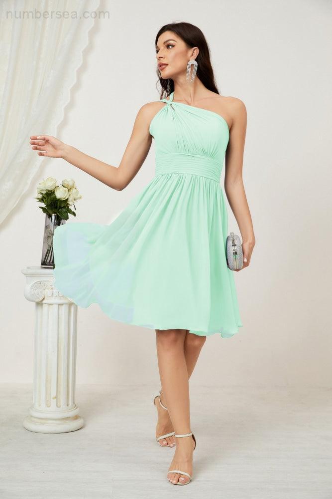 Baoleely Women Chiffon Short One Shoulder Bridesmaid Dress Formal Dresses for Party Homecoming 2804