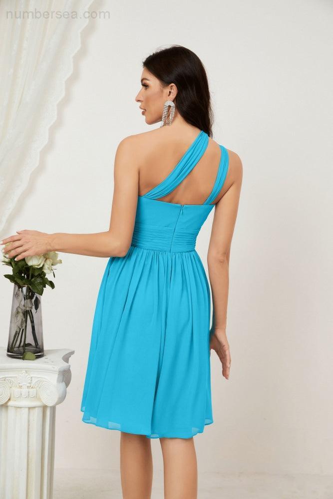 Baoleely Women Chiffon Short One Shoulder Bridesmaid Dress Formal Dresses for Party Homecoming 2804