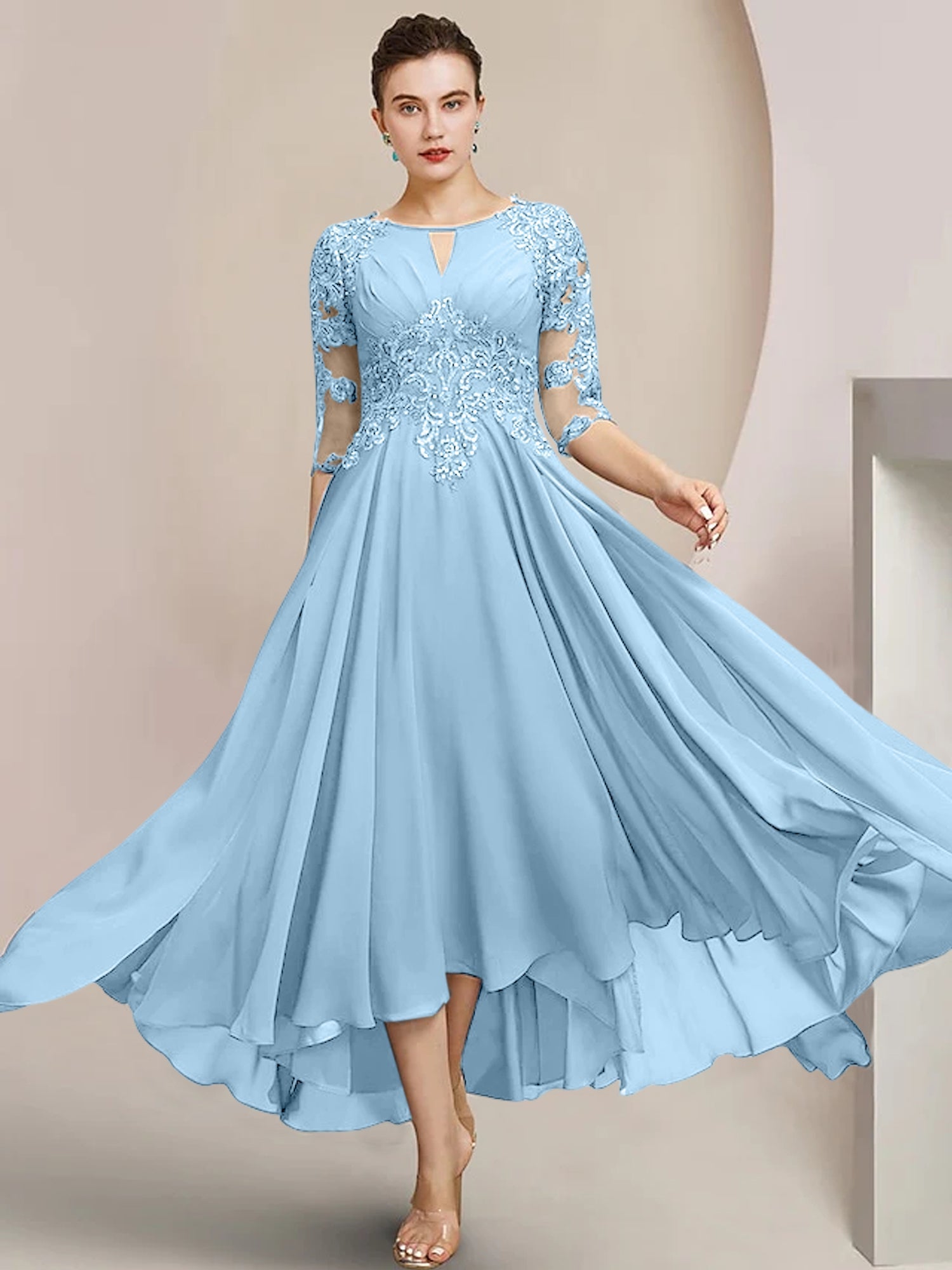 A-Line/Princess Scoop Tea-Length Mother of the Bride Dresses