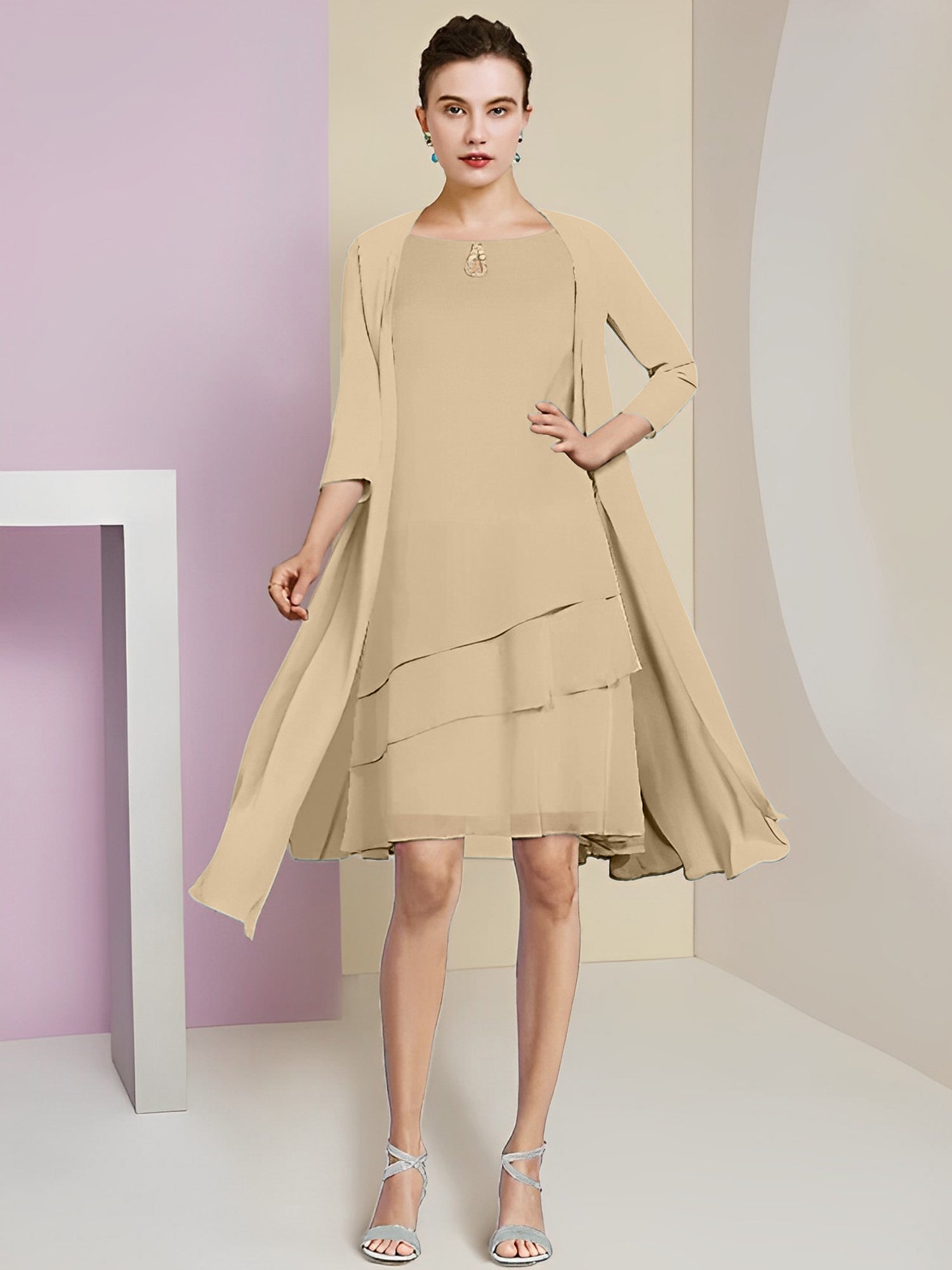 A-Line/Princess Jewel Neck Knee-Length Mother of the Bride Dresses