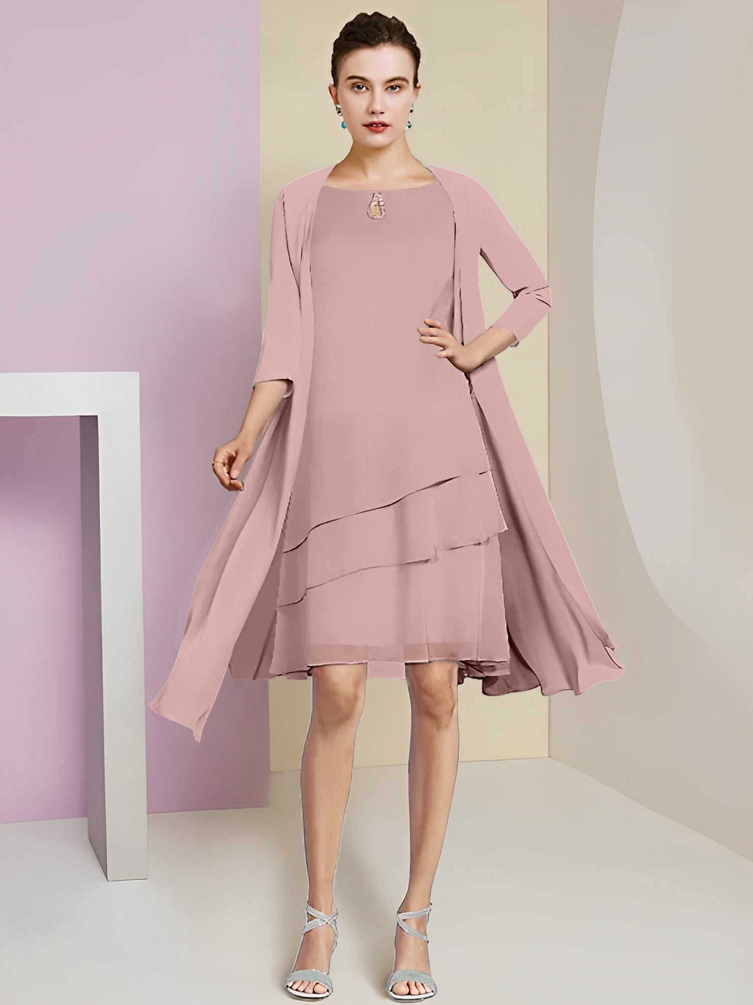 A-Line/Princess Jewel Neck Knee-Length Mother of the Bride Dresses