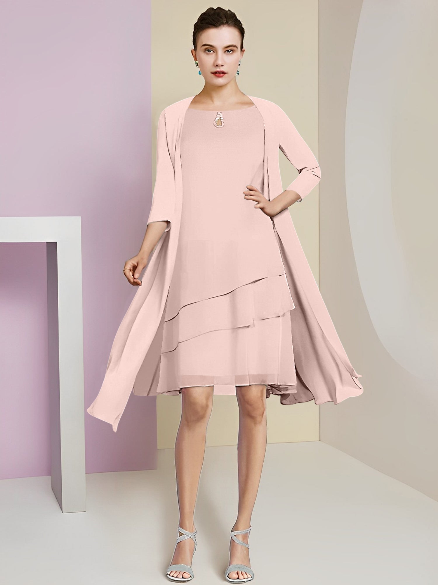 A-Line/Princess Jewel Neck Knee-Length Mother of the Bride Dresses