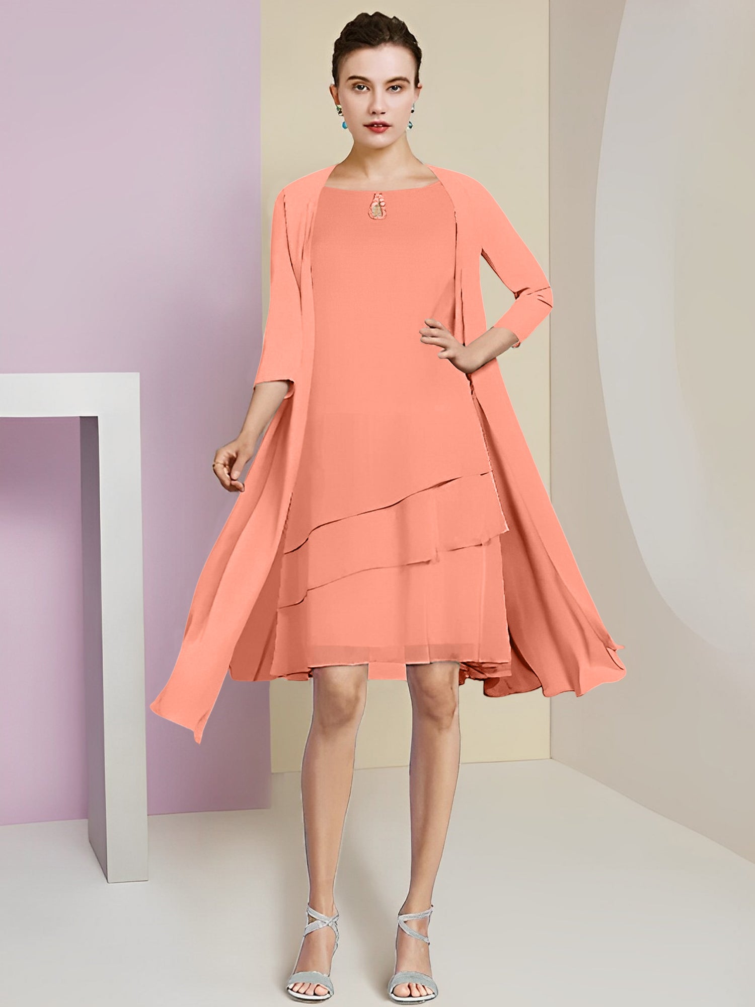 A-Line/Princess Jewel Neck Knee-Length Mother of the Bride Dresses