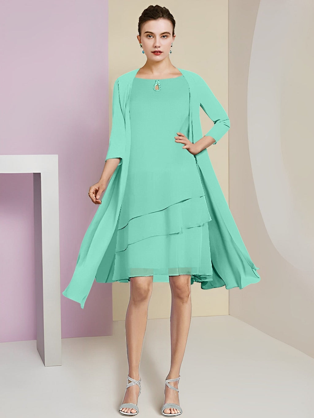 A-Line/Princess Jewel Neck Knee-Length Mother of the Bride Dresses