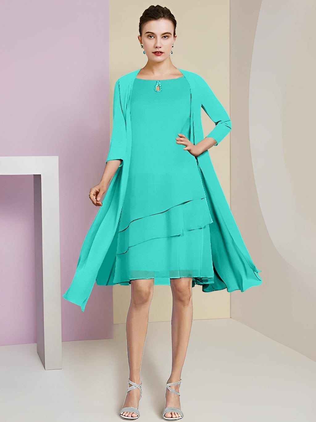 A-Line/Princess Jewel Neck Knee-Length Mother of the Bride Dresses