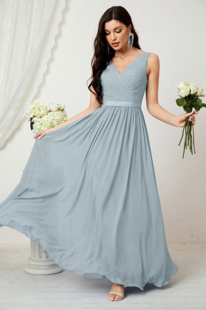 Women's Chiffon Long Bridesmaid Dresses A line Sleeveless Formal Prom Gown for Evening Party Homecoming Dresses 2808