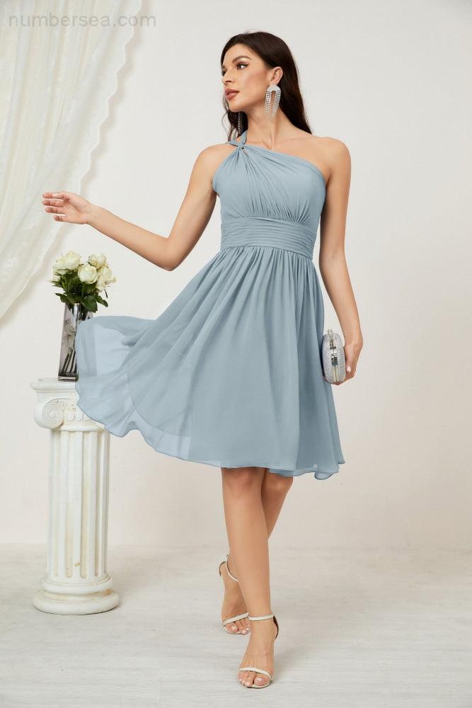 Baoleely Women Chiffon Short One Shoulder Bridesmaid Dress Formal Dresses for Party Homecoming 2804