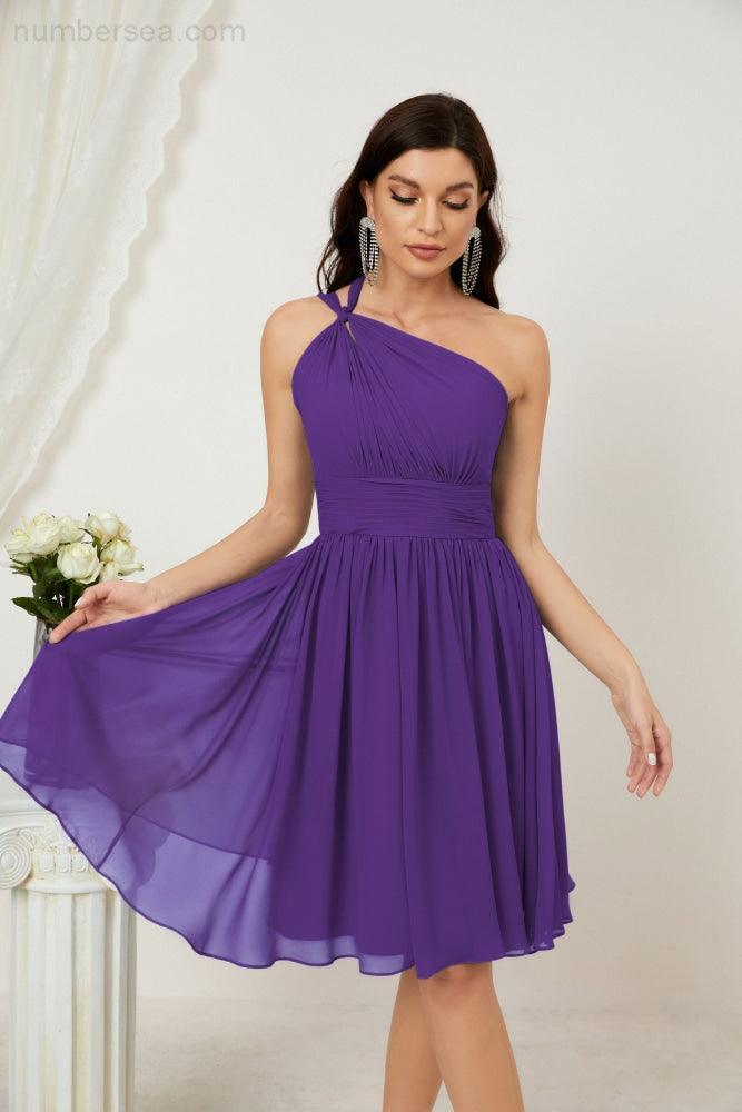 Baoleely Women Chiffon Short One Shoulder Bridesmaid Dress Formal Dresses for Party Homecoming 2804