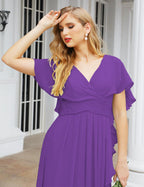 Numbersea Chiffon Bridesmaid Dresses Long Formal Evening Prom Mother of The Bride Dress with Flutter Sleeve     SEA28040