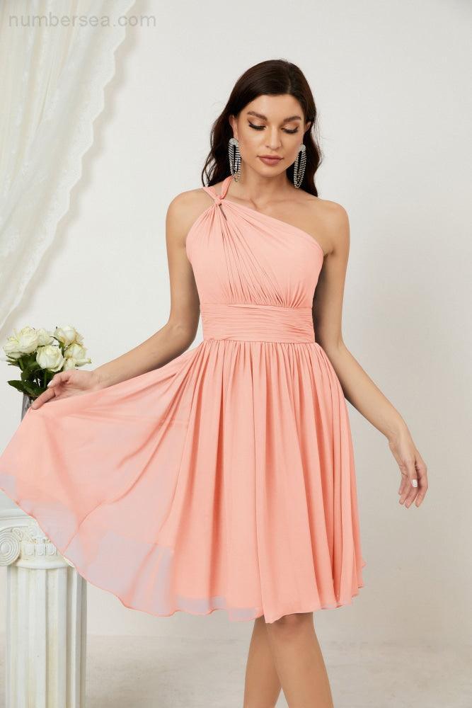 Baoleely Women Chiffon Short One Shoulder Bridesmaid Dress Formal Dresses for Party Homecoming 2804