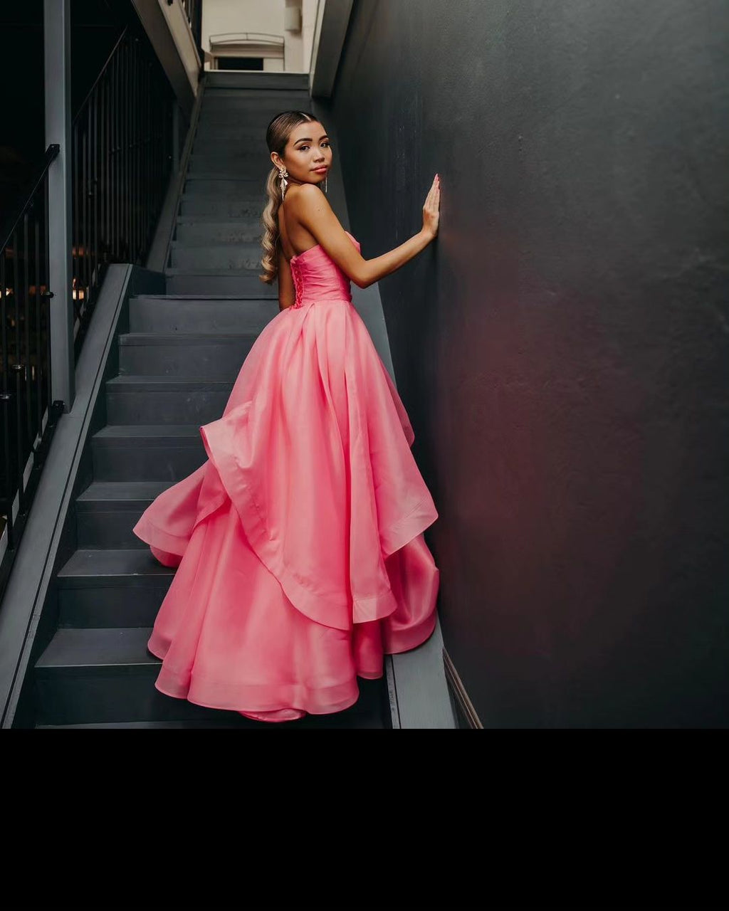 Light Pink A Line Strapless Organza Prom Dress