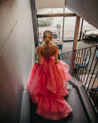 Light Pink A Line Strapless Organza Prom Dress