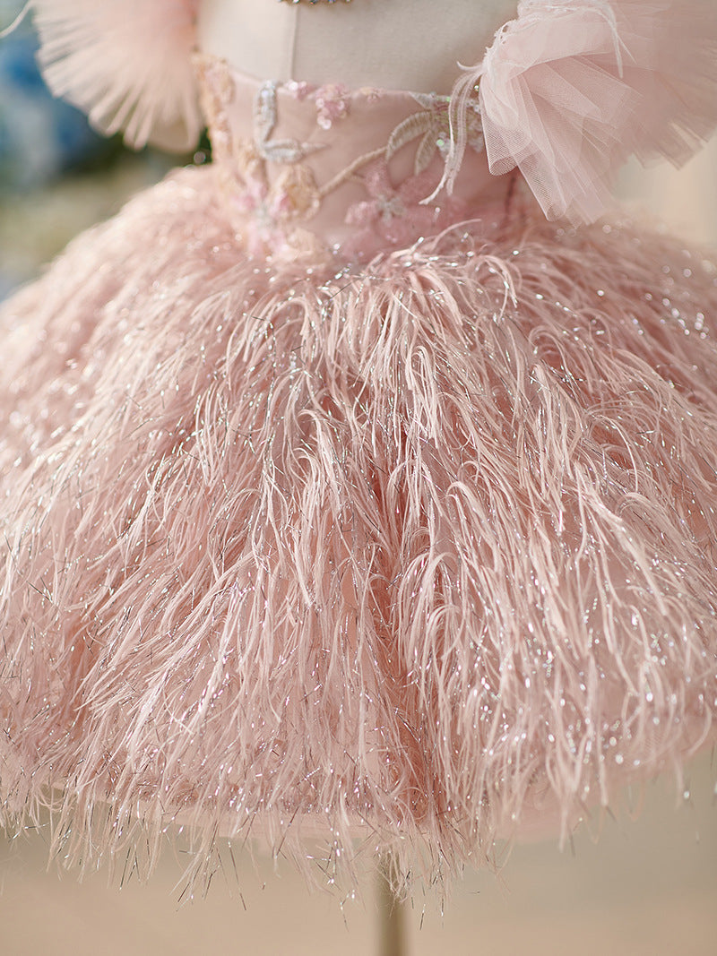 Elegant Pink Butterfly Embellishments Baby Girl Dress