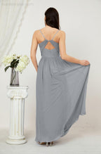 Baoleely  Neck Bridesmaid Dresses Chiffon Long Spaghetti A-line Formal Prom Gown for Wedding Party Evening 2801