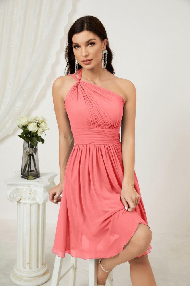 Baoleely Women Chiffon Short One Shoulder Bridesmaid Dress Formal Dresses for Party Homecoming 2804