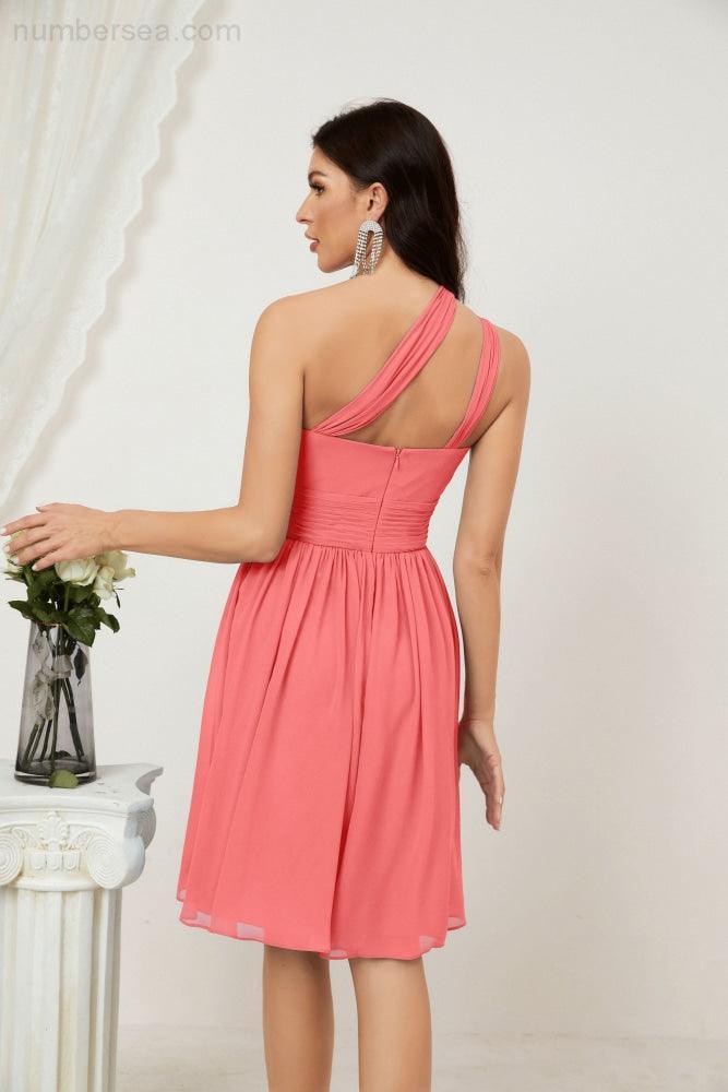 Baoleely Women Chiffon Short One Shoulder Bridesmaid Dress Formal Dresses for Party Homecoming 2804