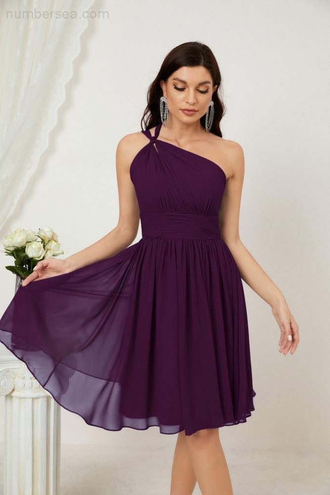 Baoleely Women Chiffon Short One Shoulder Bridesmaid Dress Formal Dresses for Party Homecoming 2804