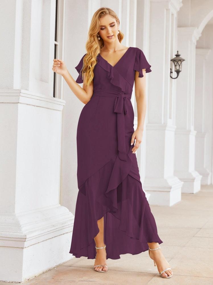 Numbersea Ruffled Bridesmaid Dresses Mermaid Formal Violin Evening Party Prom Gowns 28042