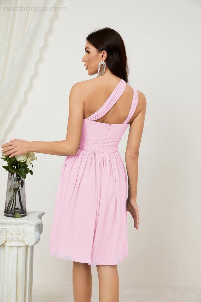 Baoleely Women Chiffon Short One Shoulder Bridesmaid Dress Formal Dresses for Party Homecoming 2804